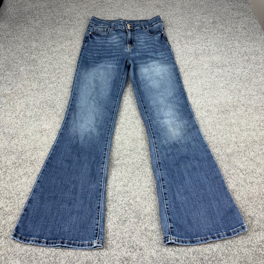 Jordache Flare Jeans Womens 18 Blue Denim Medium Wash High Rise Bell Bottoms EUC